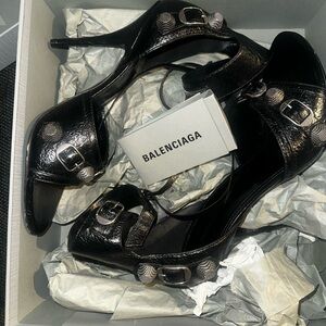 Balenciaga Shiny Black Heels with Buckle Detail